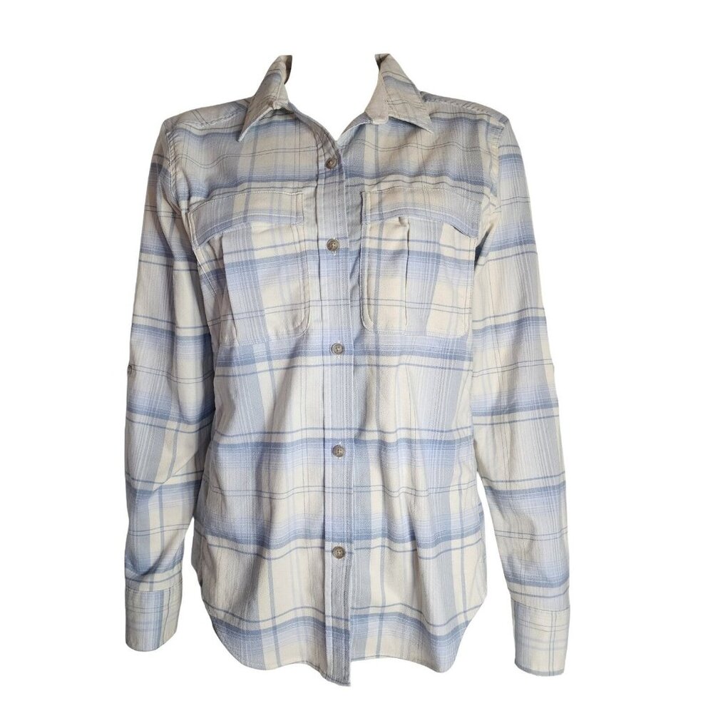 Eddie Bauer Button Down Shirt Womens Size M Medium Blue White Plaid Long‎ Sleeve